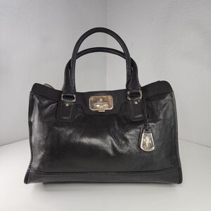 Cole Haan Black Leather Satchel Tote Purse Gold Hardware Double Handles Bag